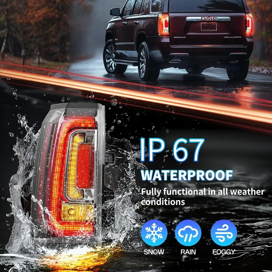 مجموعة مصابيح خلفية LED لموديلات GMC Yukon و Yukon XL SLE SLT 20152020 مصباح مكبح خلفي مع مصابيح متكاملة وأسلاك H