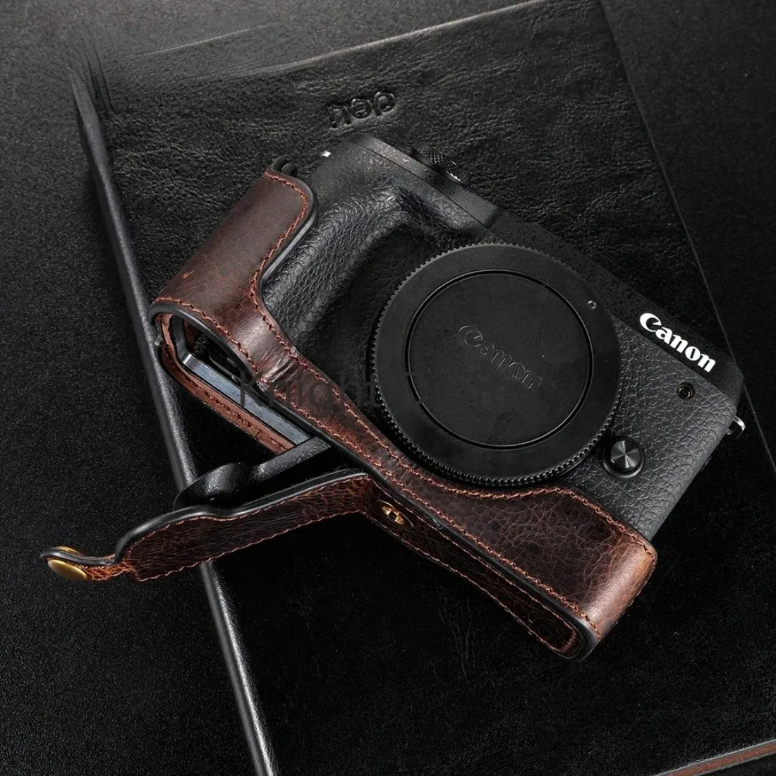 Capa de couro genuíno para câmera canon m6 m62 mark ii, alça para body, meia bolsa para câmera dslr