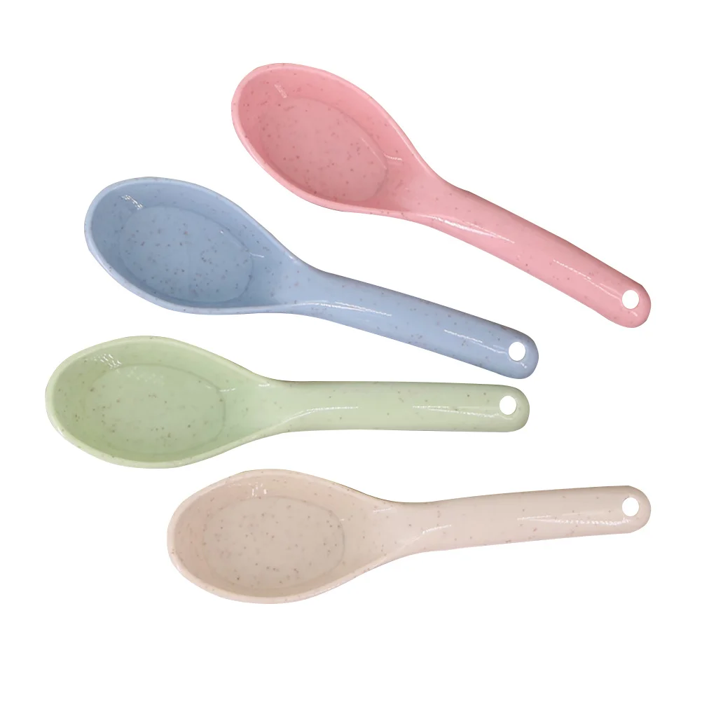 

50Pcs Children Spoon Wheat Straw Household Disposable Multicolor Spoon for Kids Dessert Soup Cake Porridge Restaurant Use
