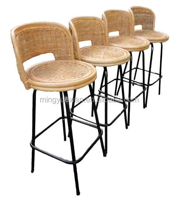 China manufacturer vintage rattan bamboo wooden high chair bar stool