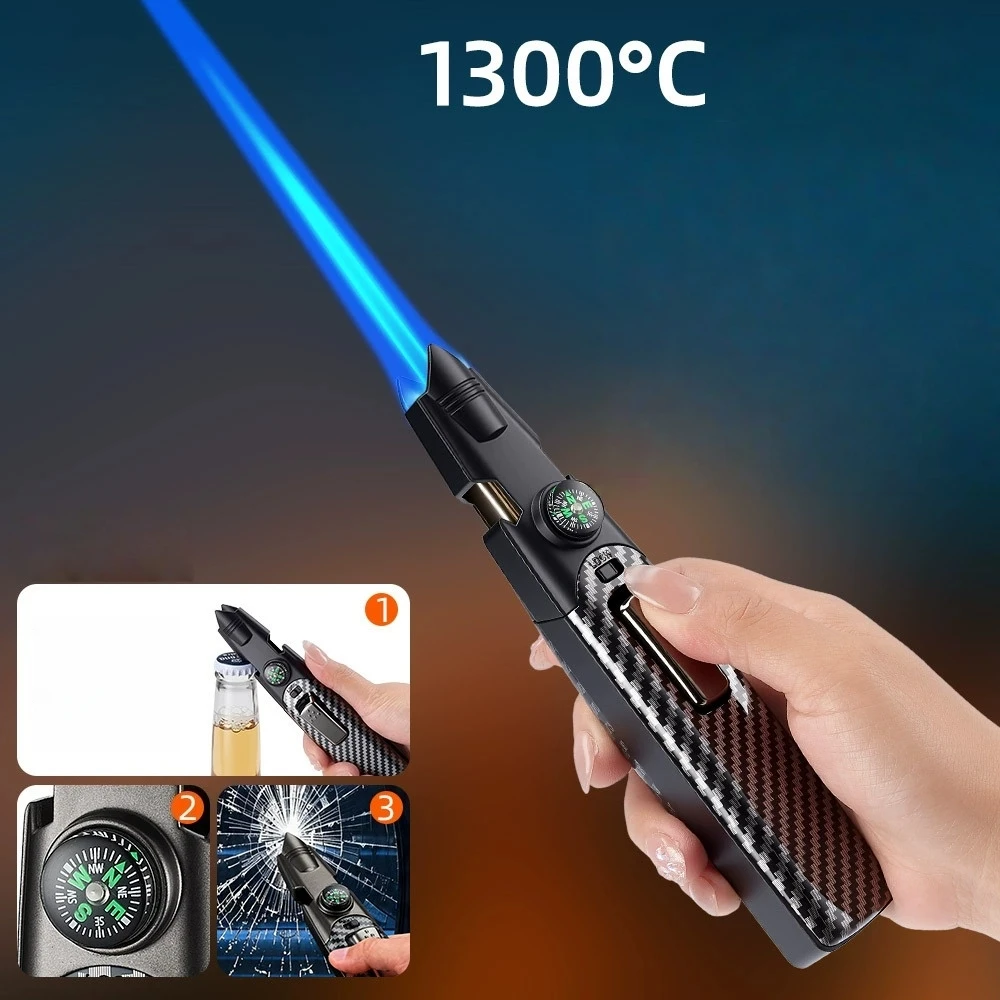 

New Multifunctional Metal Spray Gun Lighter Outdoor Windproof Straight Forward Blue Flame Inflatable Flame Gun, Baking Barbecue