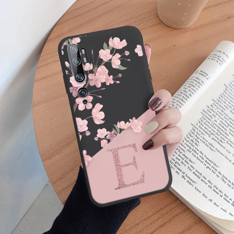 Cute Initial Letter Case For Xiaom Mi Note 10 Lite Back Cover Simple Style Flower Soft Silicone Fundas For Xiaomi Note10 Lite