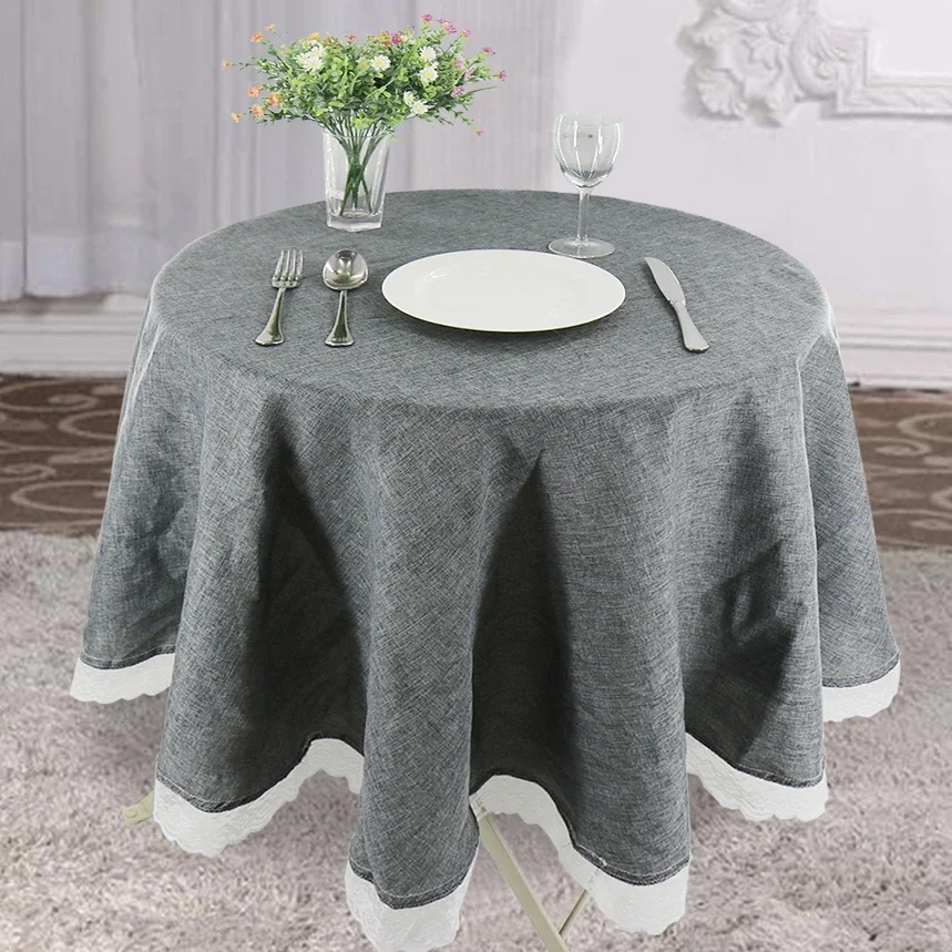 Round Tablecloth Cotton Linen Table Cloth Cover Diameter 24-59inch Wedding Party Table Cover For Home Dining Kitchen Decor