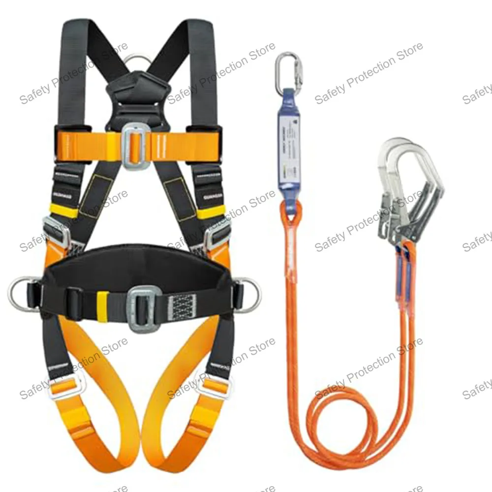 CE Full Body Safety Harness with Rope Set Ariel Work Five-point Construction Safety Belt Outdoor Anti-fall Protective Equipment