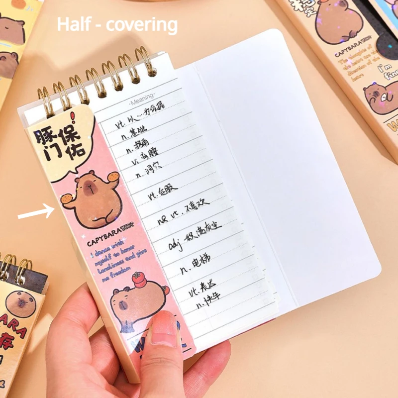 Cute Cartoon Capybara English Word Notebook Half Covering Word Memory Student Book Mini Portable Pocket Exam Recite Word Notepad