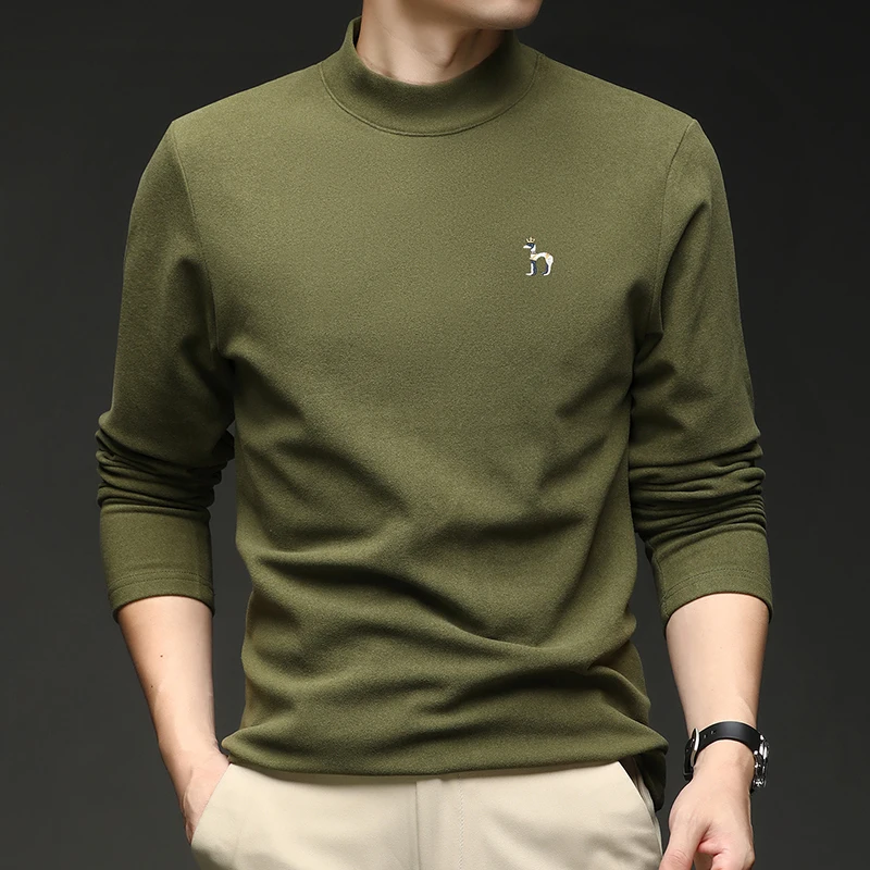 

Осенний мужской высококачественный деловой повседневный удобный теплый свитер с длинными рукавами и полувысоким воротом, модный простой базовый вязаный свитер