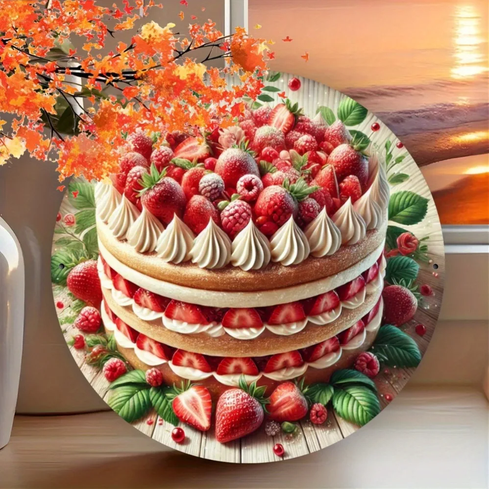 علامة حديد دائرية ثنائية الأبعاد مكونة من قطعة واحدة - تصميم كعكة لذيذ قديم | فن جدار معدني ممتع للمطبخ والمقهى والبار و #4