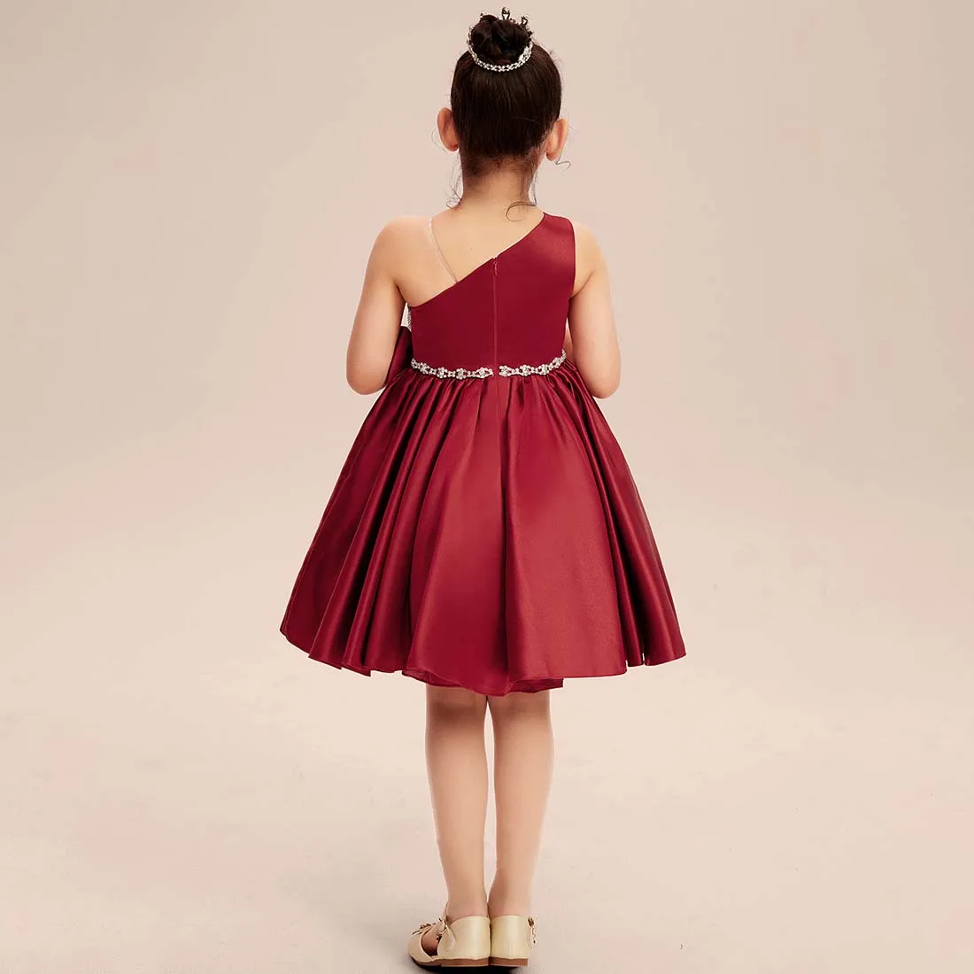 YZYmanualroom Satin Flower Girl Dress A-line One Shoulder Knee-Length 2-15T