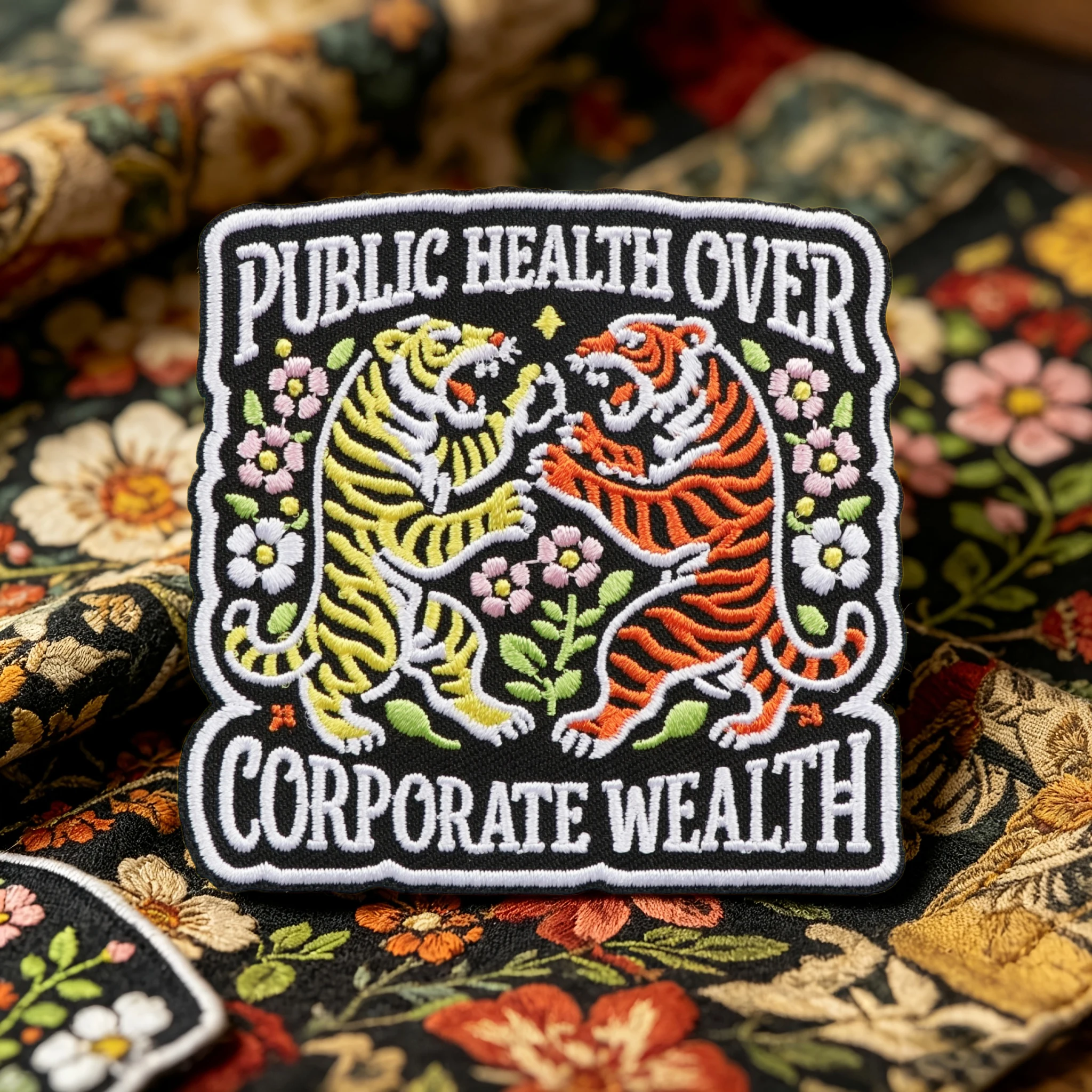 1PC Health Over Wealth Embroidered Patch Tiger Inspiring Iron On Patches Badge DIY Gift Applique For Clothes Trucker Hat Cap