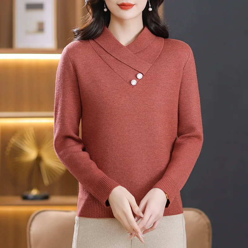 

One-Piece Fleece-Lined Sweater Women, Thickened Base Shirt Middle-Aged Moms, Autumn And Winter New Fashionable Inner Wea