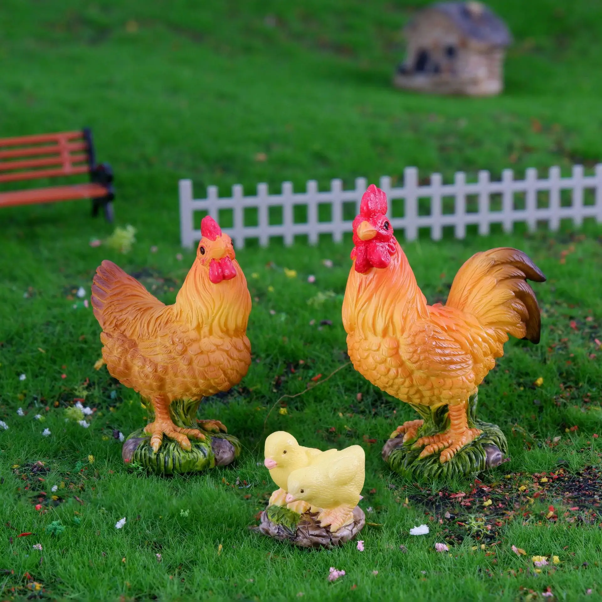 Figurines Miniatures Simulated Roosters Hens Chick Micro Landscape Ornaments For Home Decorations Room Decor Garden Accessories