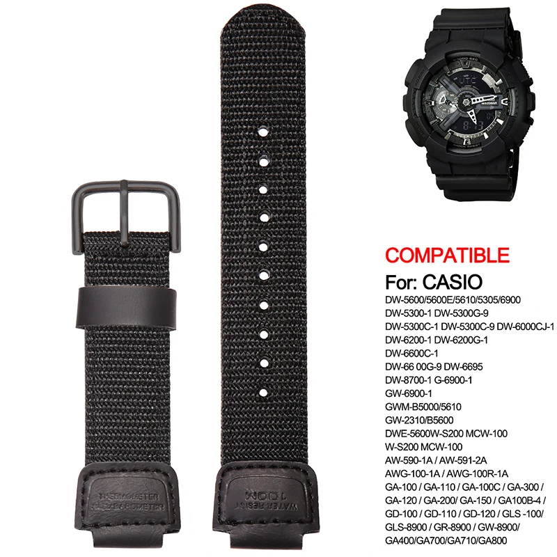 16mm Nylon Replacement Strap Suitable for GA110 DW5600 DW6900 AWG-100 GA2100 Men Outdoor Sports Washable Watch Band Accessorie