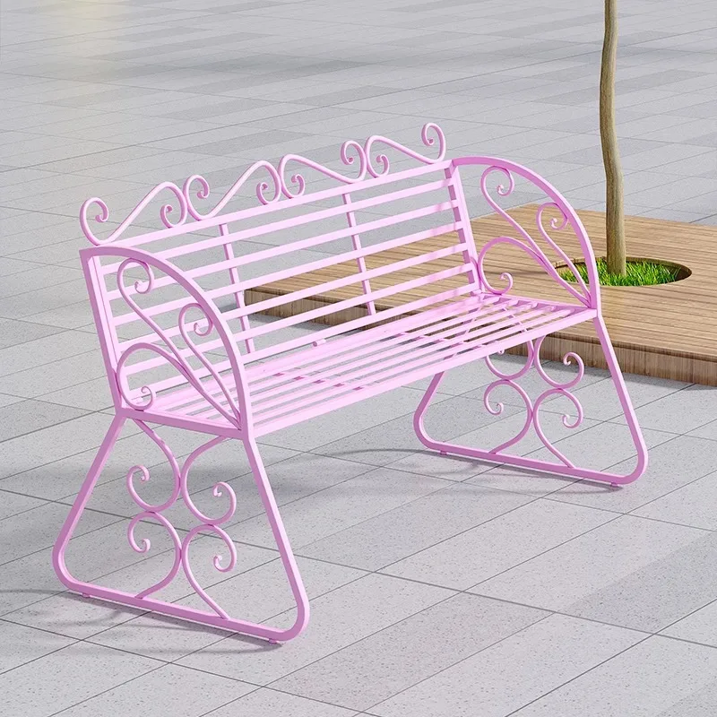 

Nordic indoor outdoor wrought iron double chair courtyard garden long leisure chair outdoor park backrest rest stool