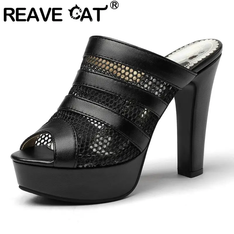 

Брендовые женские босоножки REAVE CAT на высоком каблуке 11,5 см на платформе 3,5 см без шнуровки с дышащей сеткой, большие размеры 48 49 50, модная повседневная обувь