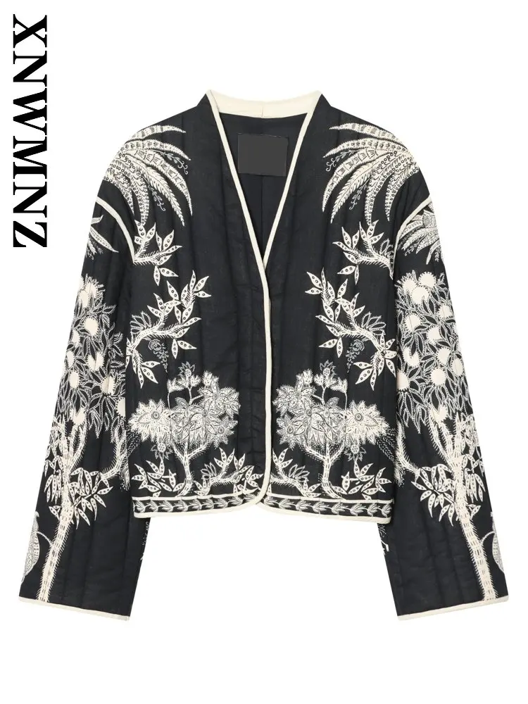 

XNWMNZ 2025 Autumn Woman's Casual Fashion V-Collar Outerwear Vintage Holiday Winter Lady Long Sleeve Versatile Thick Slim Coat