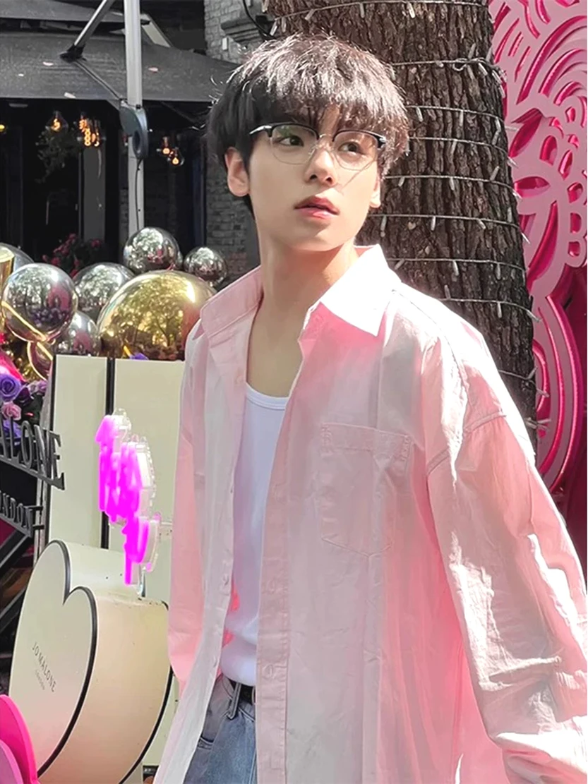 

Классическая розовая хлопковая рубашка свободного кроя с длинными рукавами и карманами, в стиле бойфренд, повседневная, удобная, дышащая, рабочая одежда