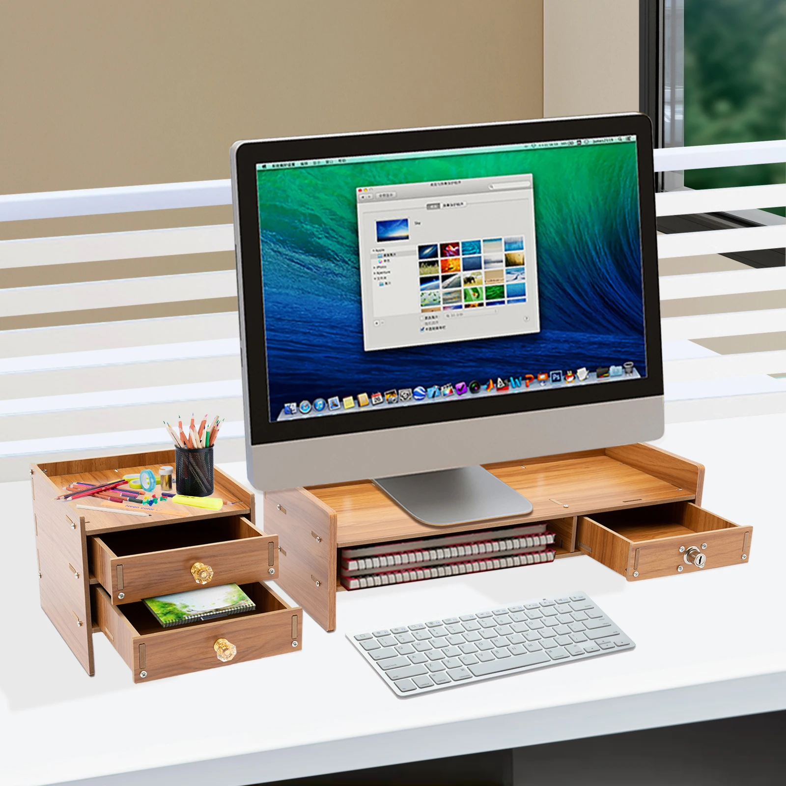 

Wooden Desk Organizer with Drawers Office Supplies Computer Desktop Tabletop Computer Desk Wooden Desk Organizer