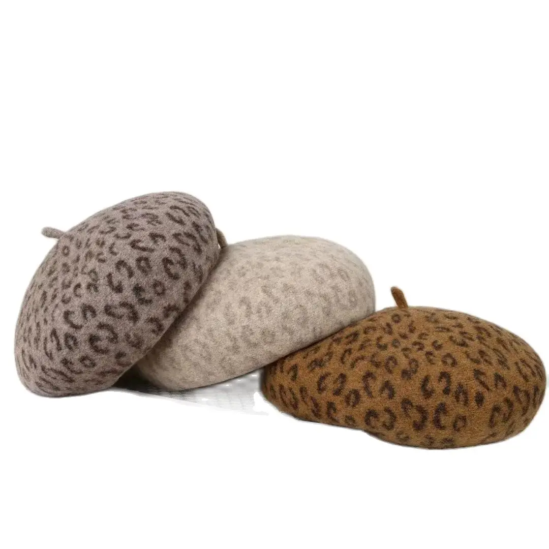 Neue 4 Farben Leopard Winter Baskenmütze weibliche Kappe Herbst Winter Wolle Hut am besten abgestimmt Top-Qualität Mode Boina Geschenk Großhandel – Detail 2
