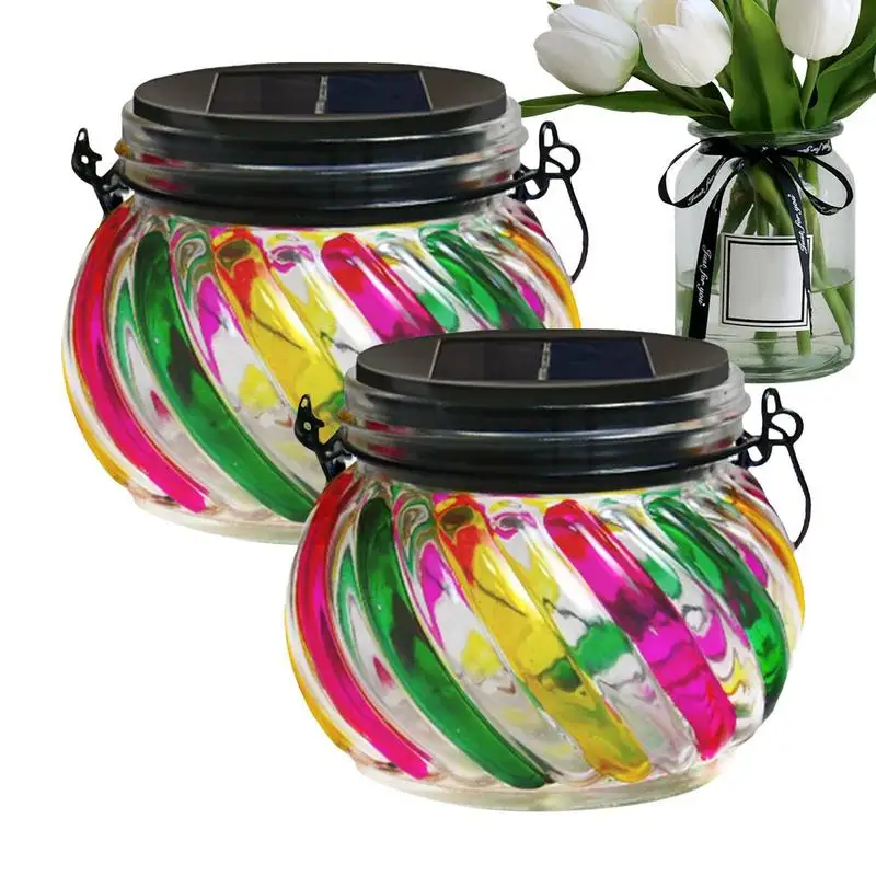 

Solar Lanterns Outdoor Waterproof 2pcs Colorful Outdoor Tree Lanterns Solar Powered Globe Lighting Waterproof Rainbow Jar Warm