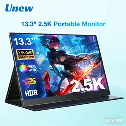 Unew Portable Monitor 13.3 inch 2560*1600 2.5K Gaming Display Screen HDMI Type-C for PS Xbox Switch Laptop Phone Tablet US Stock