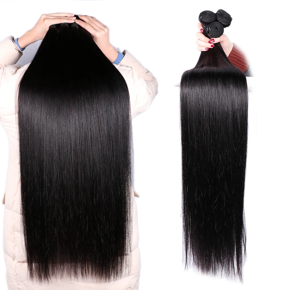 اللون الطبيعي البرازيلي الشعر البشري حزم مستقيمة 10-40 بوصة 1/3/4 حزمة ريمي شعر مستعار بشري لحمة مزدوجة تجديل
