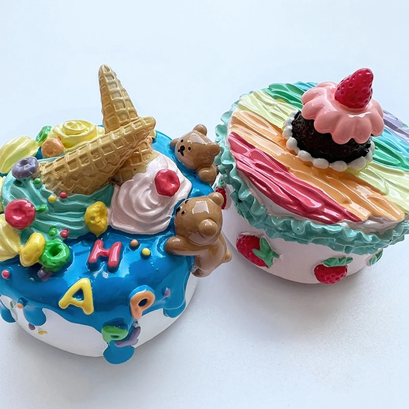 Hand-painted Strawberry Cream Ice Cream Cake 3D Fridge Magnets Souvenirs Refrigerator Magnetic Stickers Gift