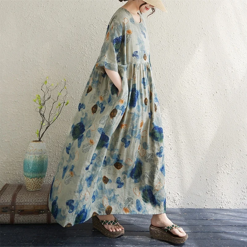 n jupe ample en coton et lin été mince ort Sve rond Ne Vaion Sle ourlet large Dr grande taille vêtements pour femmes