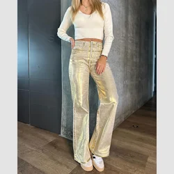 Metallic Y2K Advanced Sense Coating Casual Wide-leg Jeans Female Straight Jeans Loose Hip-hop Streetwear Oversize Denim Trousers