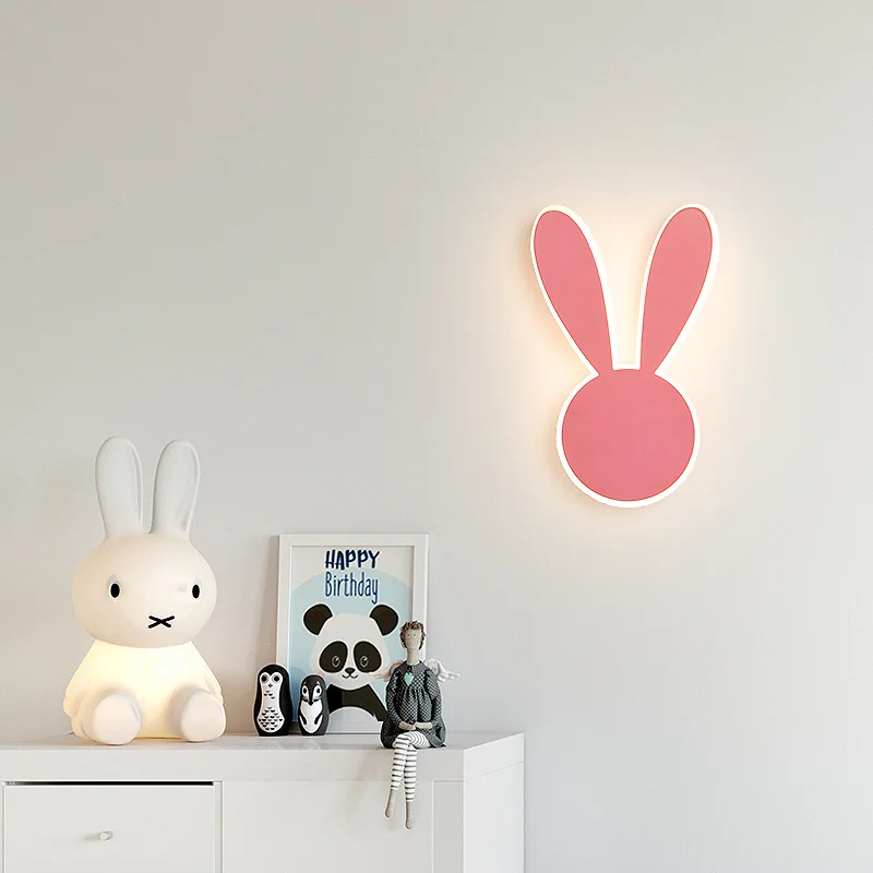 Lámpara de pared de Mickey Rabbit para dormitorio, luz de cabecera para niños y niñas, decoración de guardería, luz de pared de fondo para