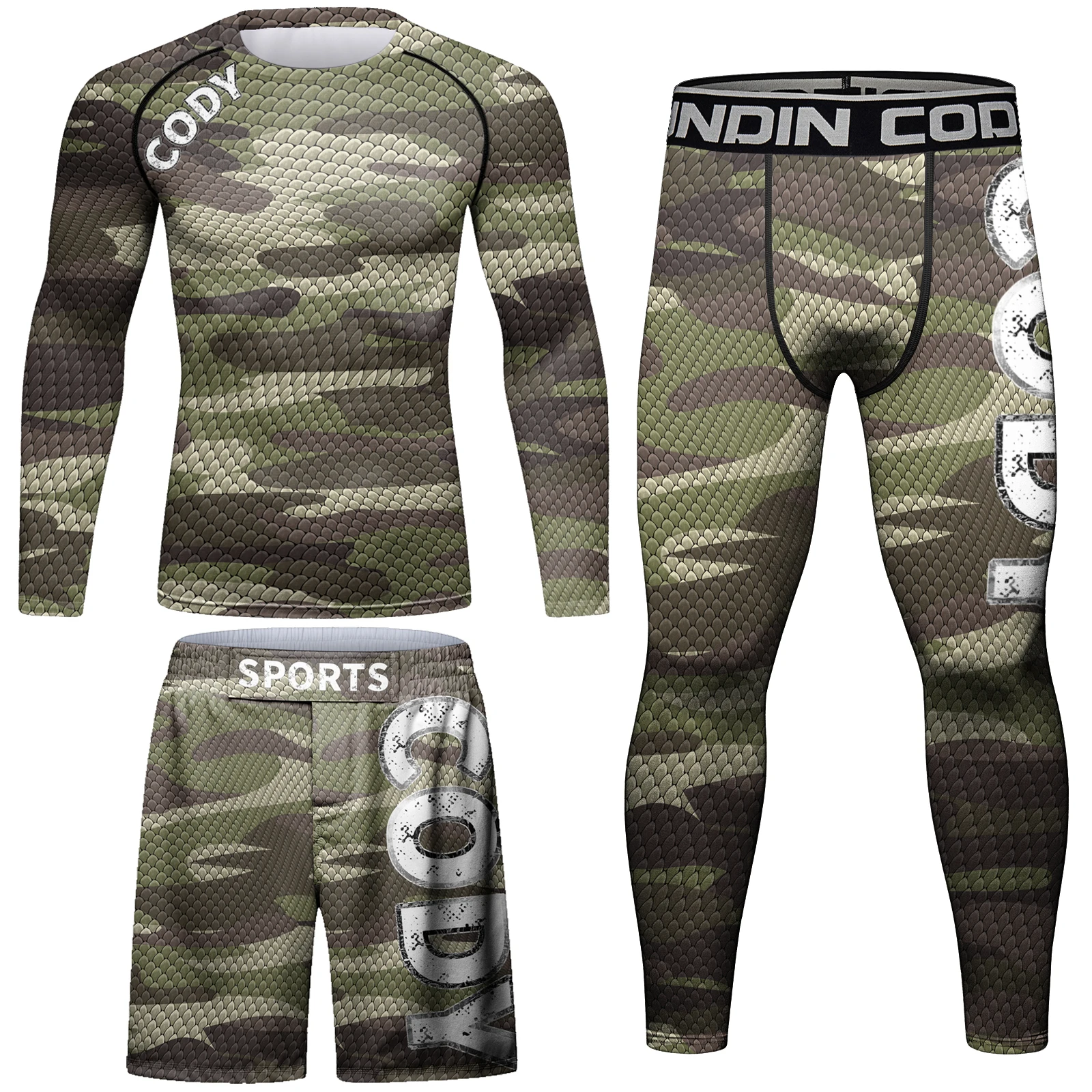 Cody Lundin Spandex Camouflage Shirt Set Grappling Tights Bjj Leggings High Quality MMA Rashguard Compression Sports Male Set