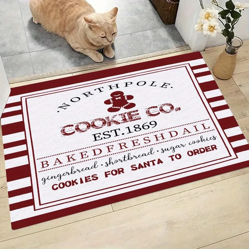 1PC Christmas Gingerbread Mat Man Letter Design Kitchen Carpet Entrance Doormat Bedroom Living Room Room Carpet Home Decoration