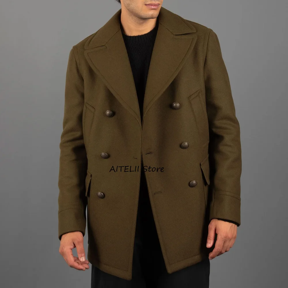 

Повседневный костюм, мужские куртки из шерстяной ткани, оригинальное роскошное мужское пальто, короткое осенне-зимнее двубортное теплое модное пальто с лацканами