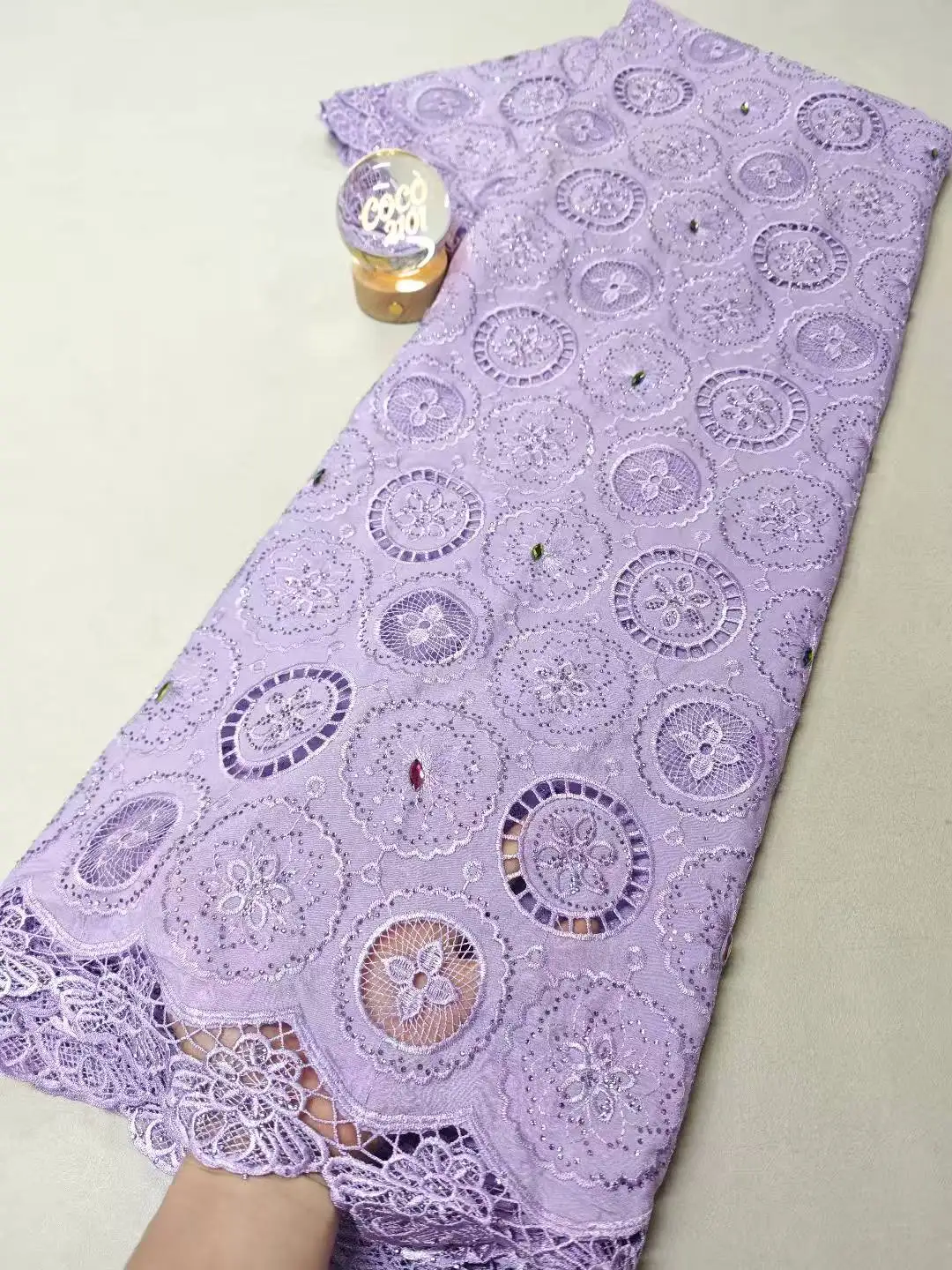 

2026 African Nigerian High-Quality Sequins Cotton Embroidery Lace Fabric Tulle for Luxury Wedding Party Dresses Chiffon 5Yards
