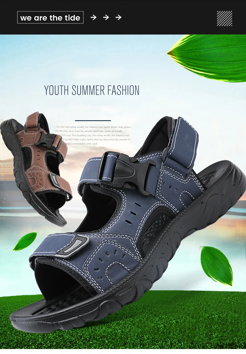 

Mens Casual Shoes Outdoor Walking Sandals for Men Beach Size 39-46 Summer Men PU Leather Lightweight Open Toe Flat