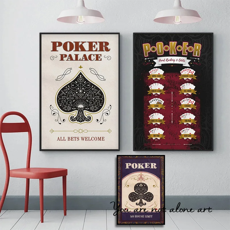 Vintage Retro Style Poker Rules Poker Games Casino Poker Art Poster Canvas Painting Wall Prints Picture for Bar Cafe Home Decor