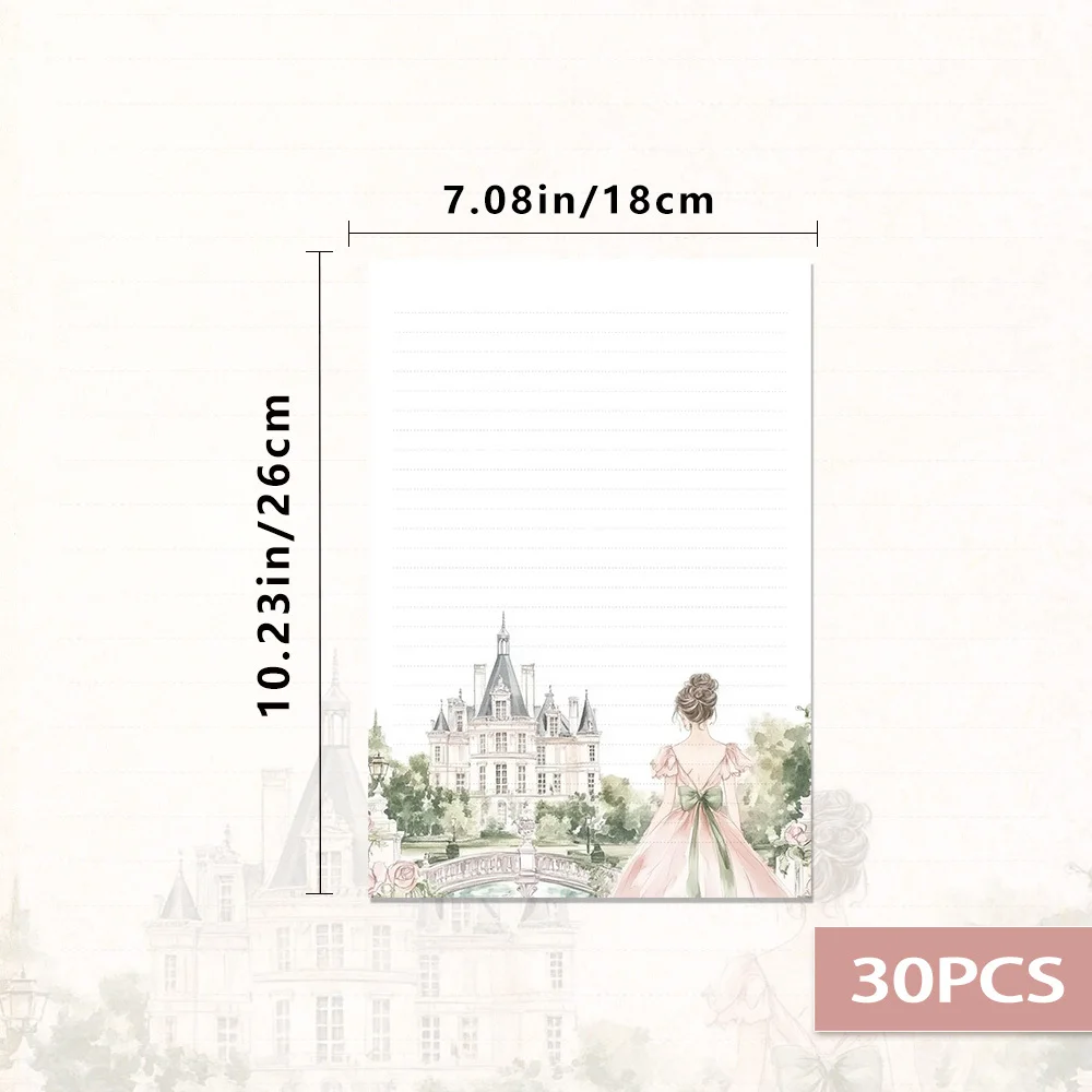 30 Sheets, B5 French Castle Girl Themed Writing Paper, Lined, No Glue, Perfect For Notebooks, Memos, And Stickers