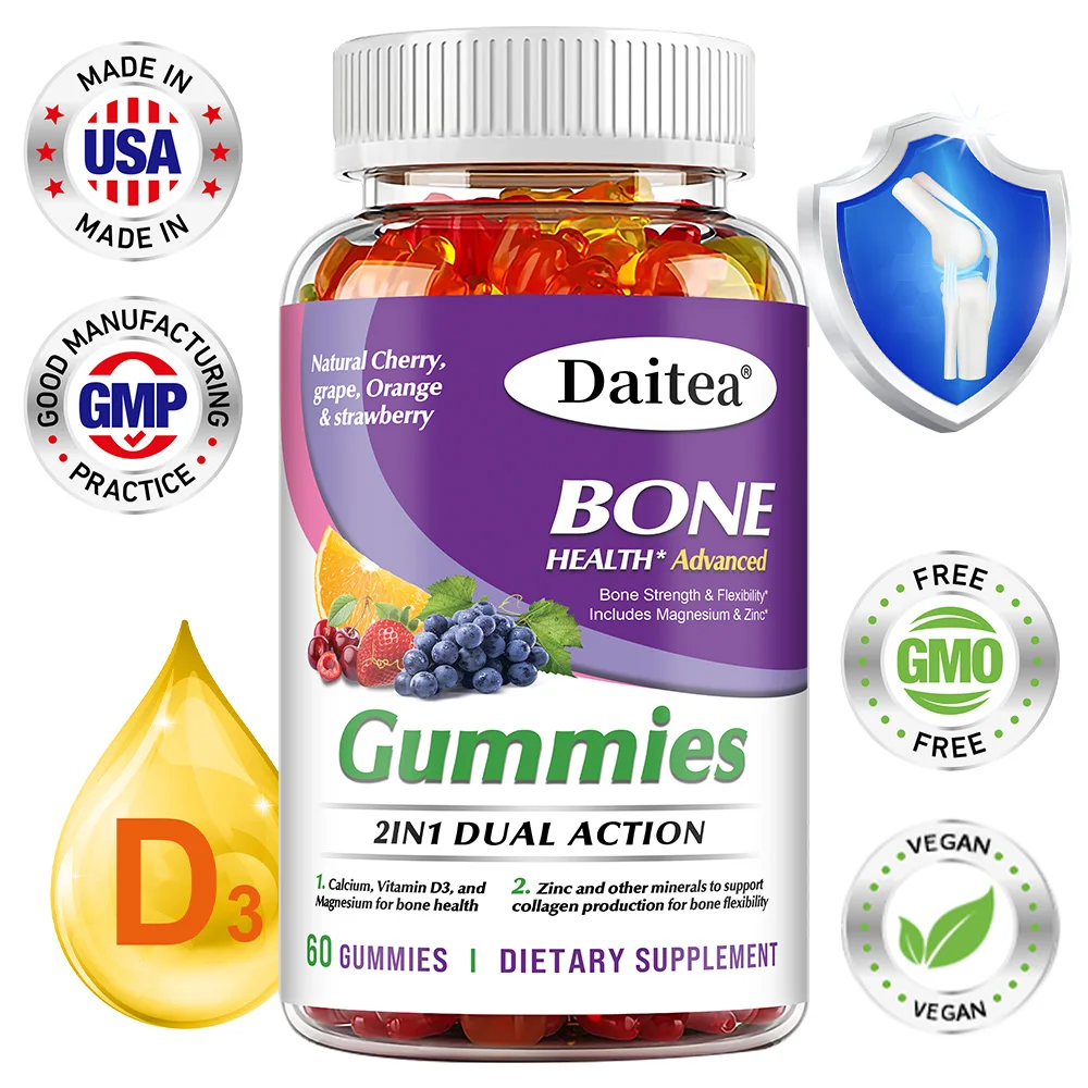 

Calcium, Vitamin D3, and Zinc Gummies Can Promote Calcium Absorption, Support Collagen Production, and Support Bone Health