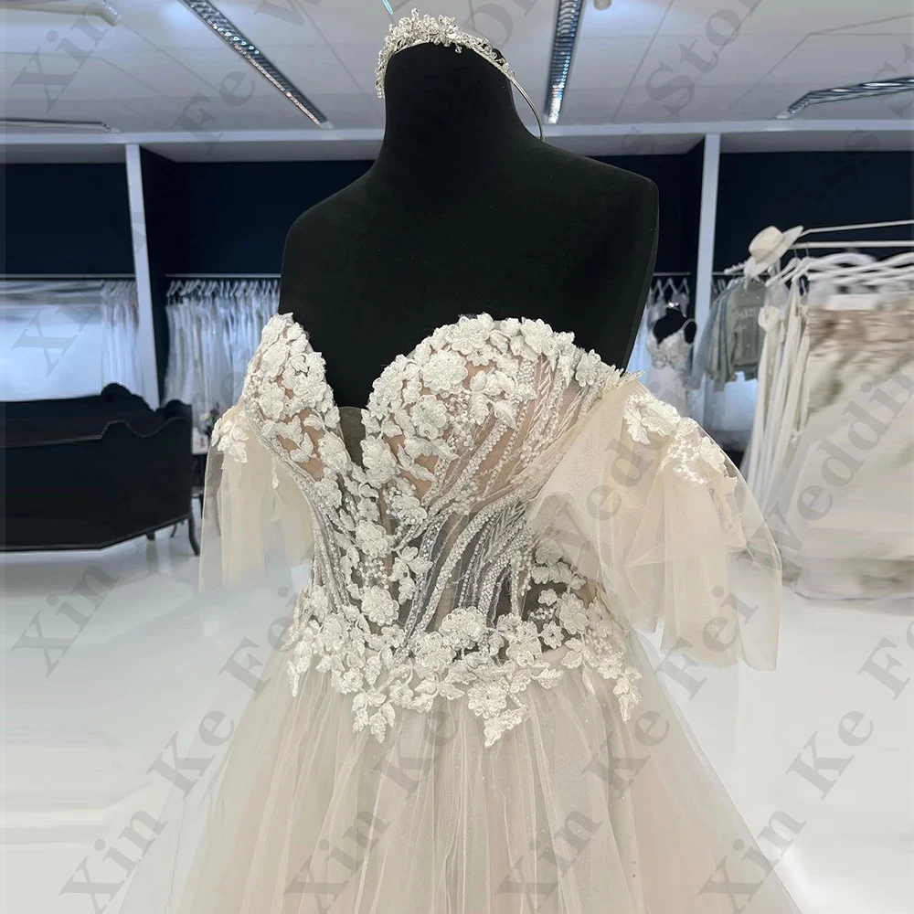 Fascinating Beautiful Wedding Dresses A-Line Fashion Lace Appliques Vintage Off Shoulder Sleeveless Princess Bride Gown 2024