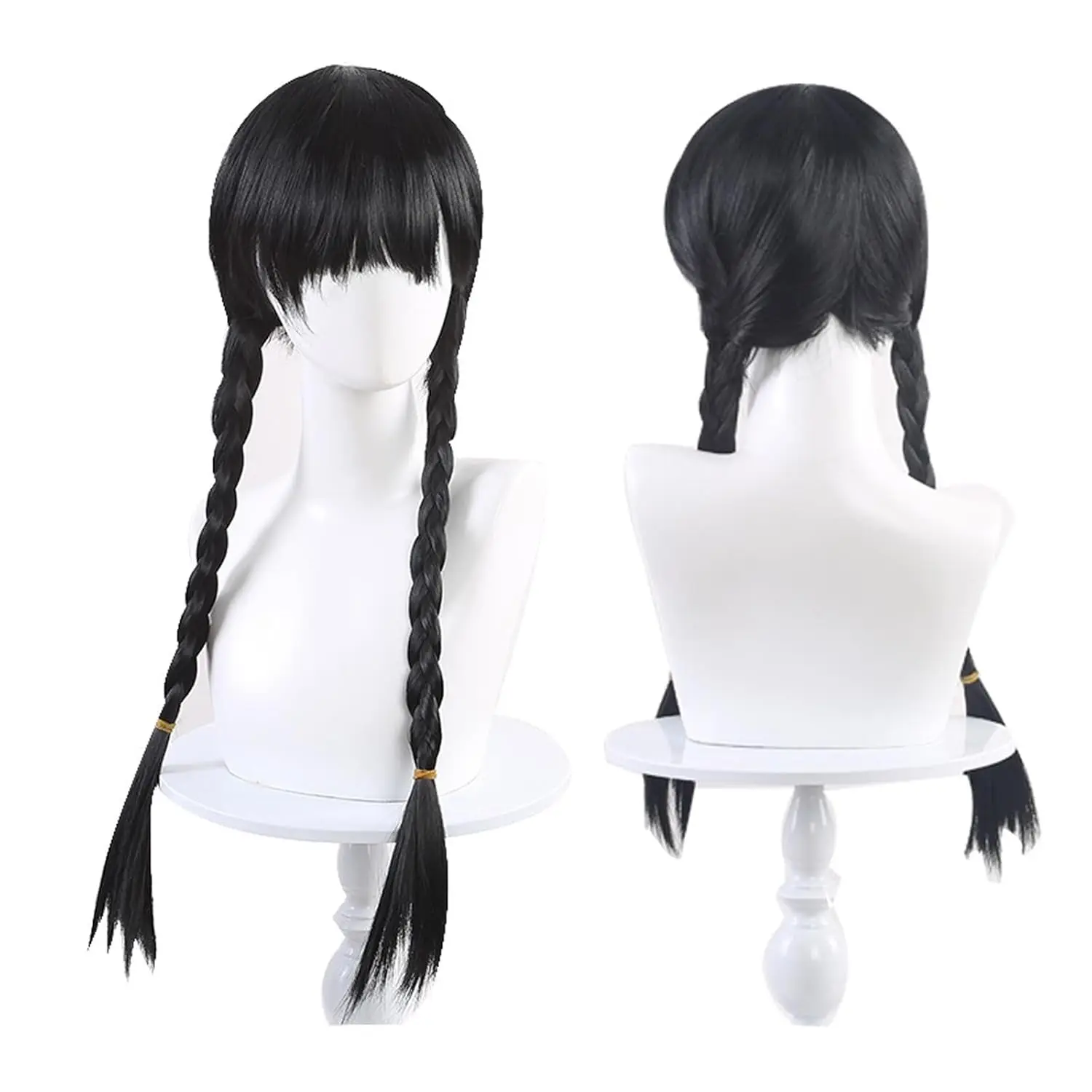 Parrucche di Halloween Mercoledì Parrucca Cosplay per ragazze Parrucca Treccia nera Lunga intrecciata nera diritta