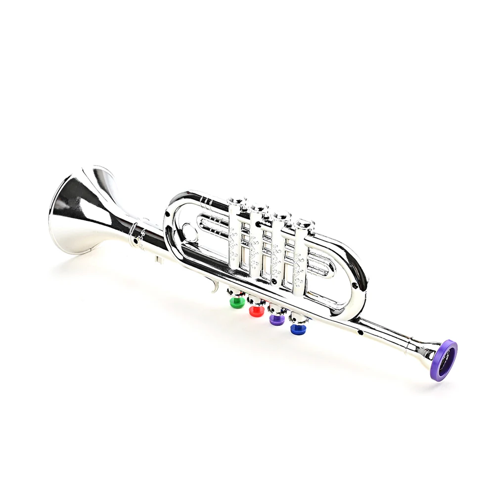 Trumpet Musical Instrument Professional Trumpet Mouthpiece Early Educational Toy with 4 Colored Keys Birthday Christmas Gift