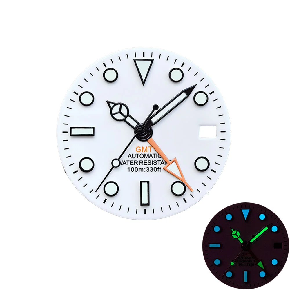 NH34 NH34A Movement GMT 28.5mm White Black Sterile Watch GMT Mark Dial Luminous Watches Four Needle Parts Accessories