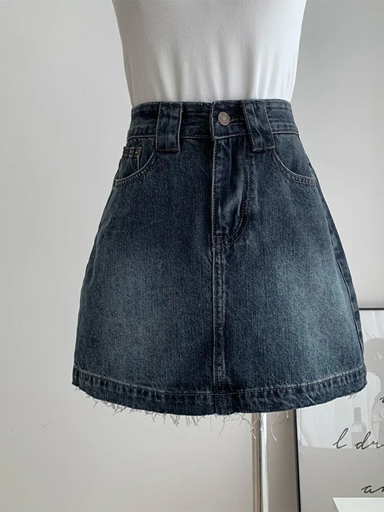 

American Style Retro Blue Color Women Mini Denim Skirts A-line High Waist Design Summer Female New Skirt Y2K Clubwear Streetwear