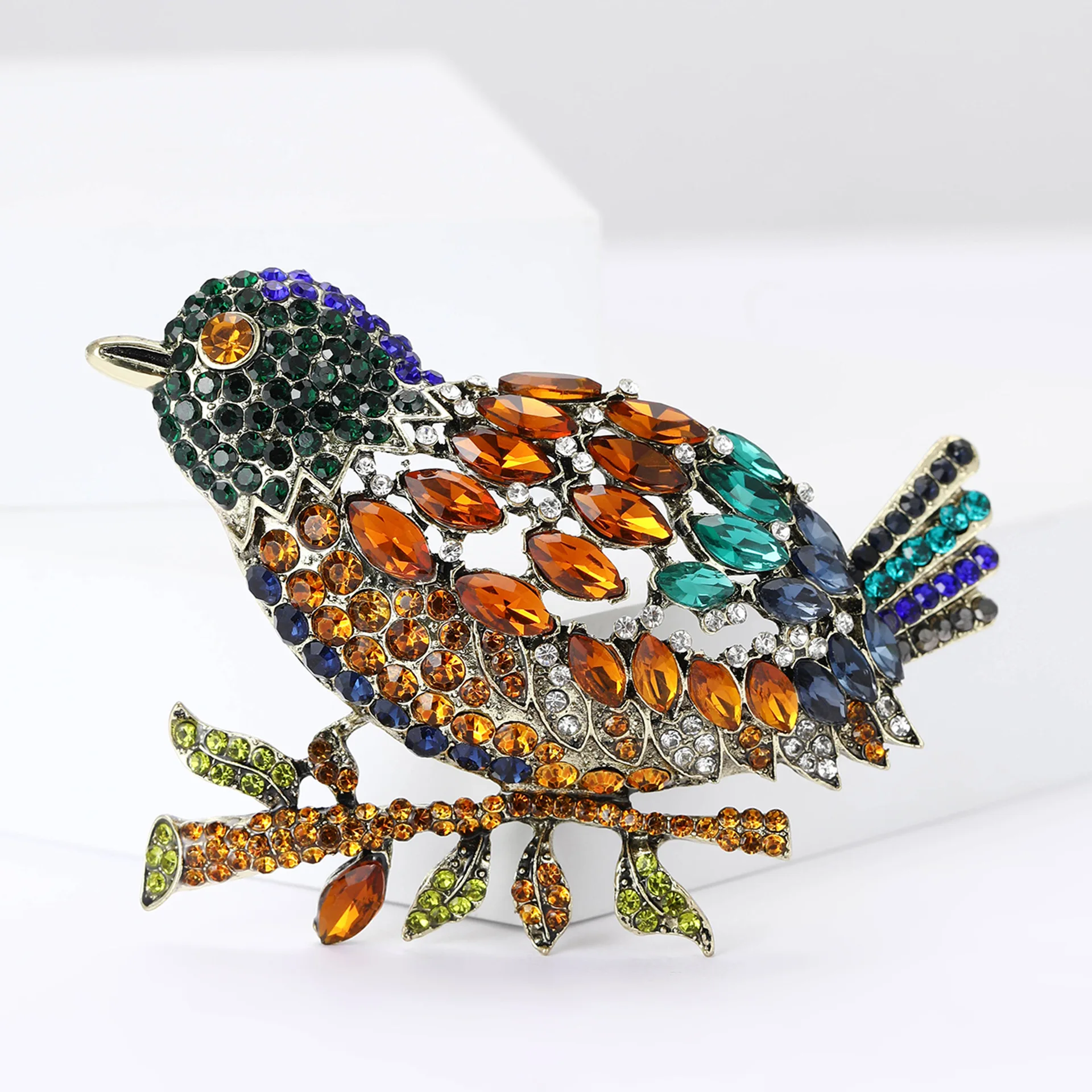 Vintage Luxury Rhinestone Magpie Bird Brooches For Women Men Exaggerated Large Bird Animal Brooch Pins Office Party Accessory