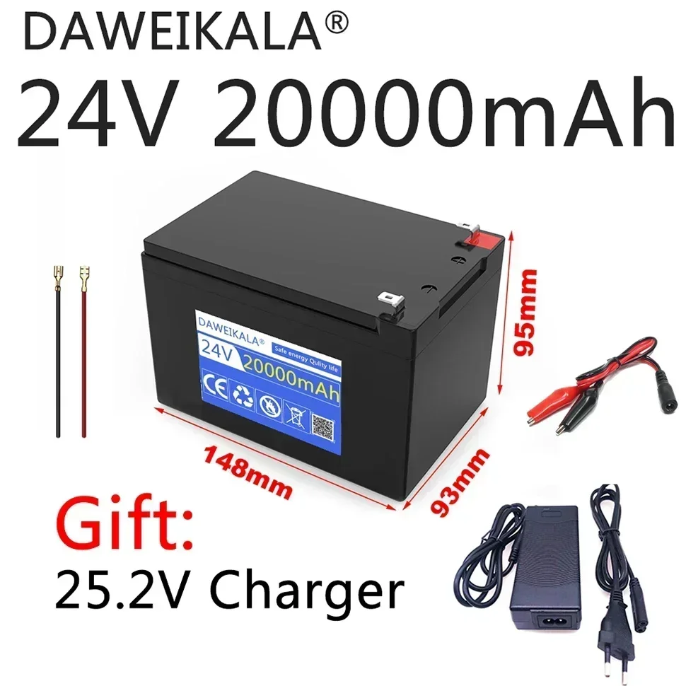 Batteria 24V Batteria al litio 20Ah 18650 Batteria ricaricabile per batteria per veicoli elettrici a energia solare + caricabatterie 25,2v2A