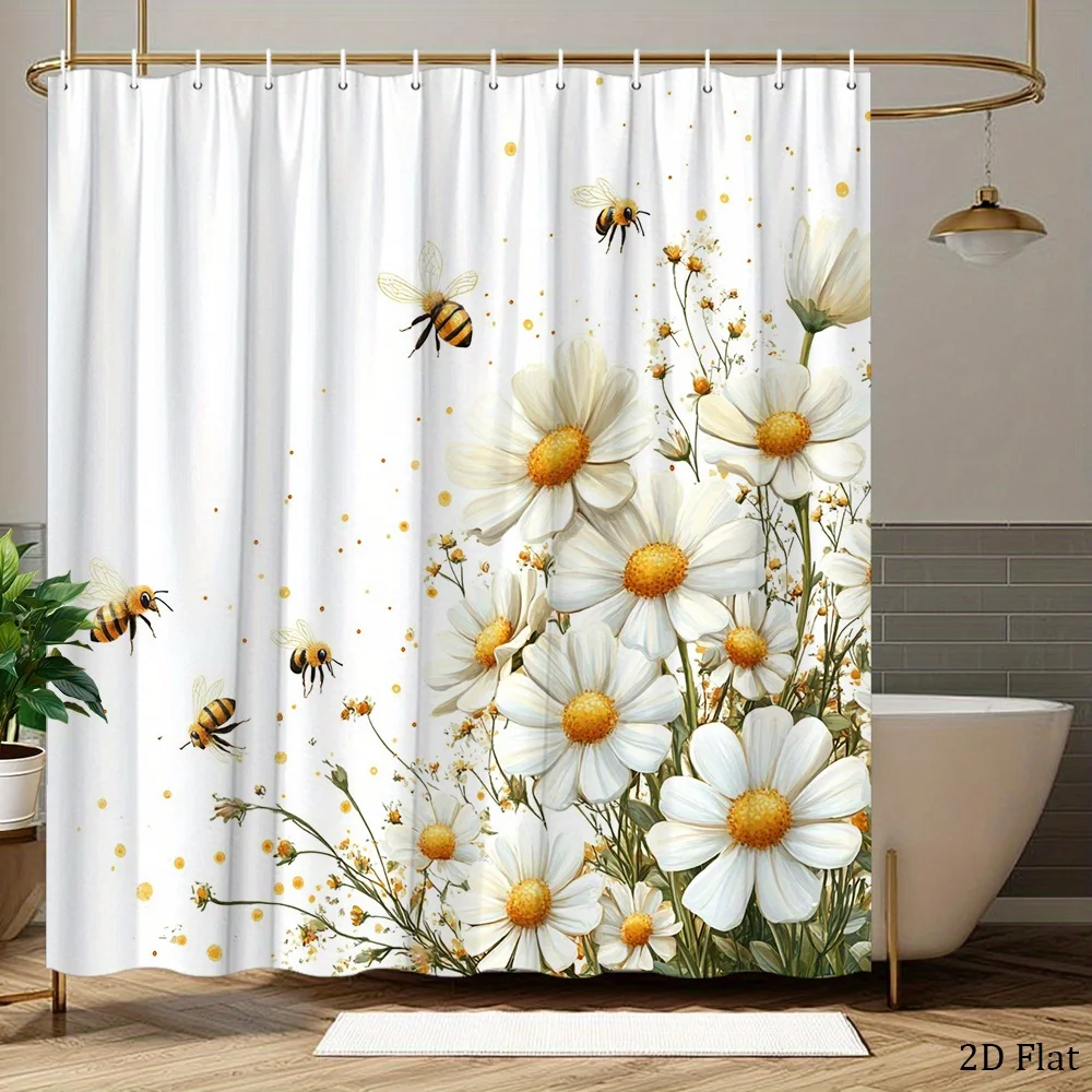 1pc Shower Curtain Featuring Daisy Flowers with Yellow Centers And Realistic Pollen Details, Made of Whimsical Polyester Fabric,