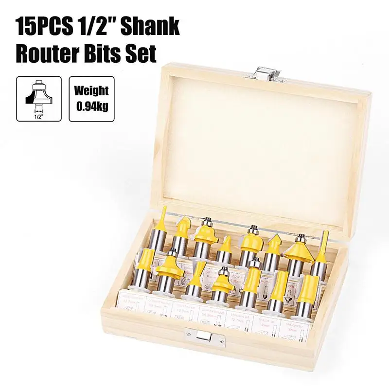 Houtbewerking Router Bits 15x Professionele Frezen Carving Router Bit 1/2 Inch Schacht Voor Houtbewerking Graveren