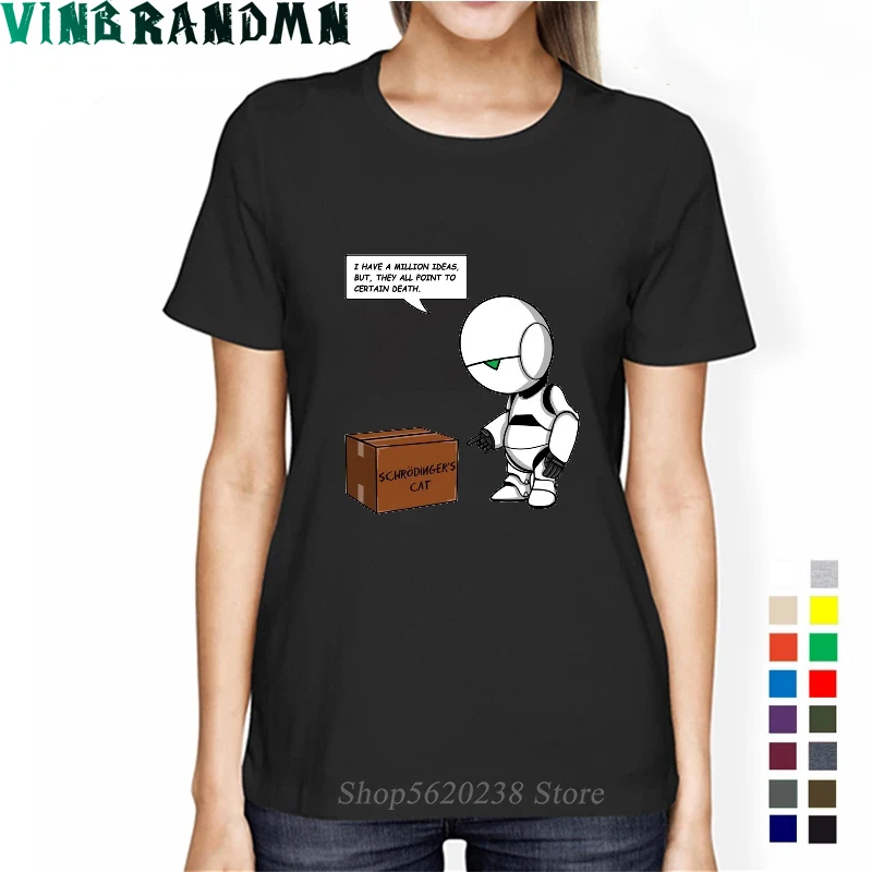 Summer casual Marvin pessimist robot Paranoid T Shirt Funny Design Printed Android Schrodinger's Cat Tshirt Cool Hipster Tshirt