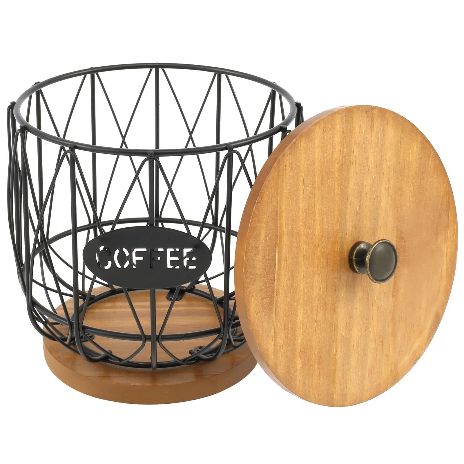 Coffee Pod Holder with Lid Large Capacity Coffee Filter Holder with Wood Lid and Base Retro Coffee Pod Basket Holder Stylish