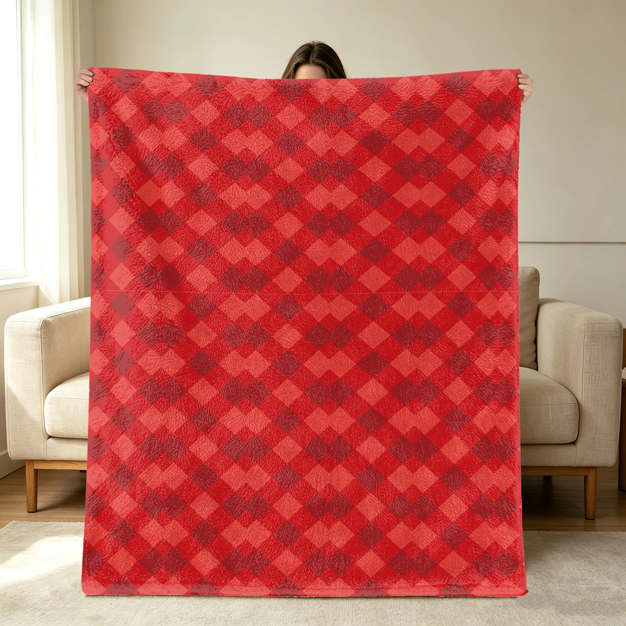 Red Plaid Throw Blanket Classic Diamond Check Pattern Vintage Design For Living Room Bedroom Home Decor