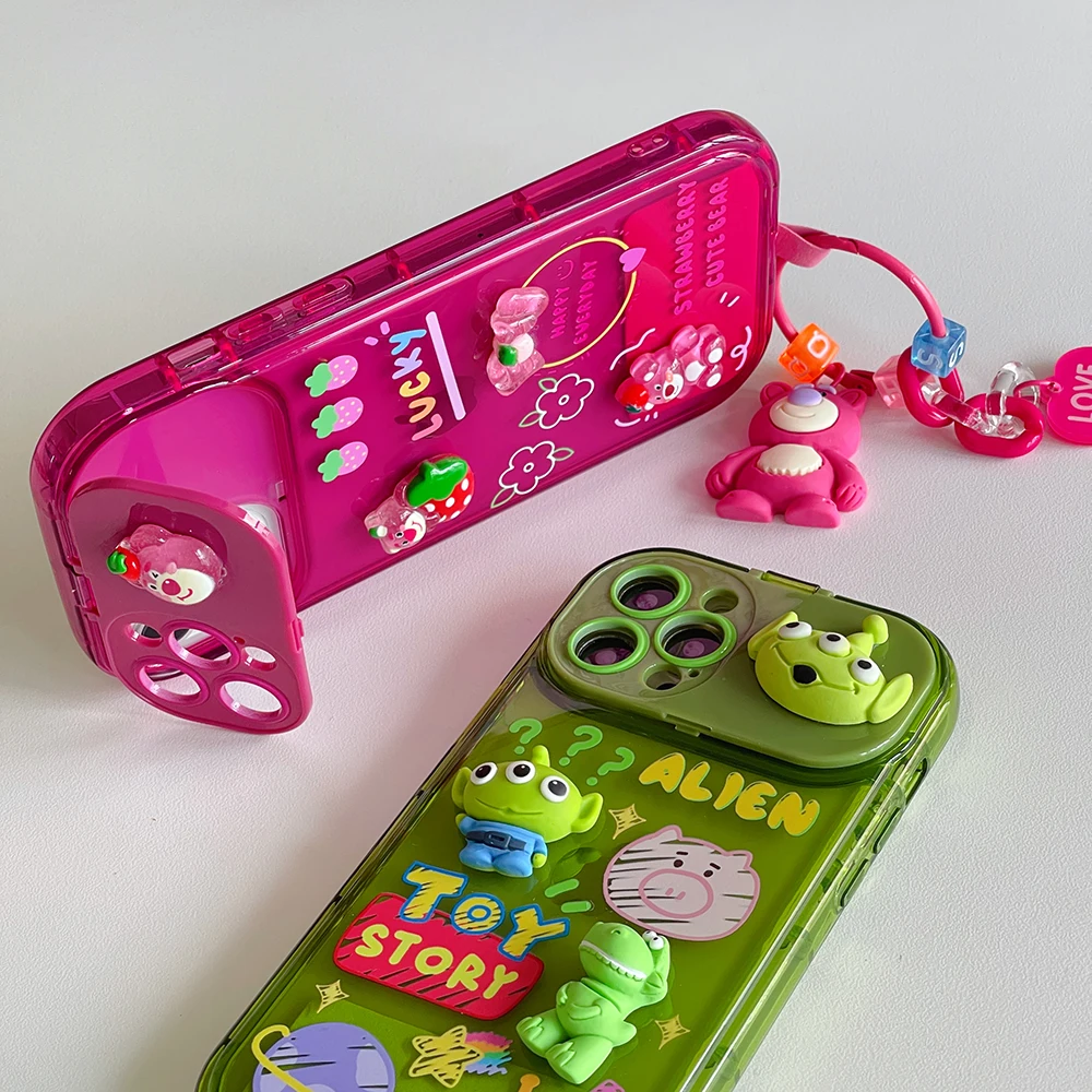 Disney Toy Story Strawberry Bear Lotso With Doll Ornaments makeup mirror Phone Case For Iphone 11 12 13 14 15 Pro Max Plus Xs Xr